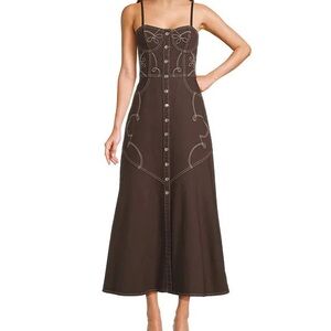 GB Button Front Denim Western Maxi Dress